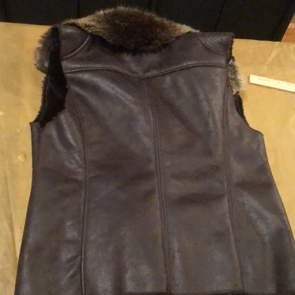 Members Only  size XL brown faux leather & fur zip front moto style pockets - Picture 12 of 15